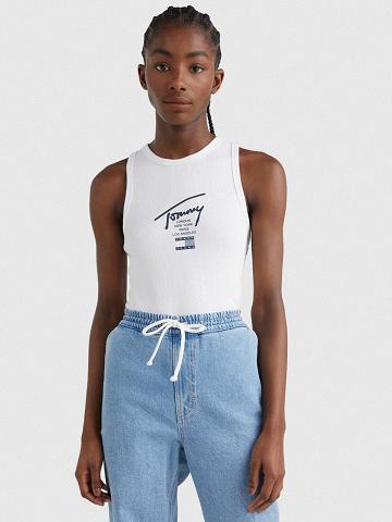 White Tommy Hilfiger Logo Tank Bodysuit T Shirts | NZ_W21460