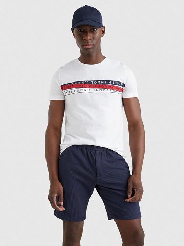 White Tommy Hilfiger Logo Tape T Shirts | NZ_M31053