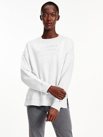 White Tommy Hilfiger Organic Cotton Embroidered Logo Sweatshirts | NZ_W21396