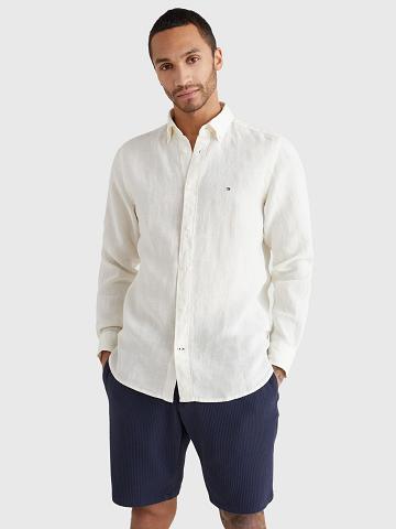 White Tommy Hilfiger Regular fit pigment-dyed linen Shirts | NZ_M31275