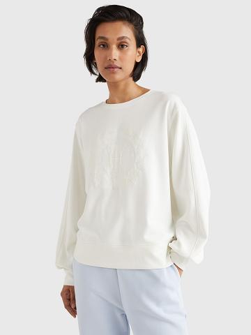 White Tommy Hilfiger Relaxed Fit Crest Sweatshirts | NZ_W21401