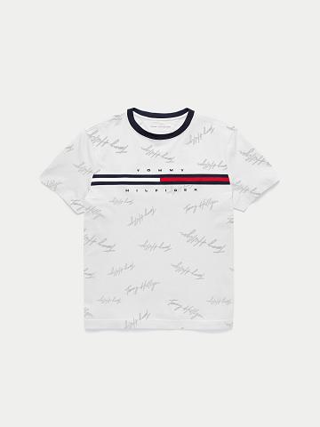 White Tommy Hilfiger Signature Flag T Shirts | NZ_G1258