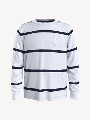 White Tommy Hilfiger Stripe Long Sleeve T Shirts | NZ_B2211