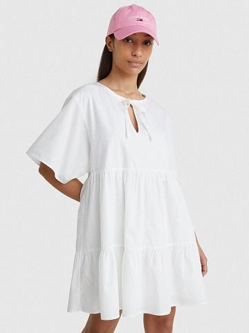 White Tommy Hilfiger Tiered Kaftan Dresses | NZ_W21134