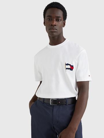 White Tommy Hilfiger Wavy Flag T Shirts | NZ_M31092