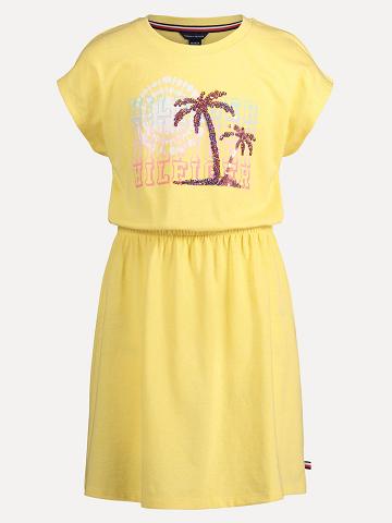 Yellow Tommy Hilfiger Big Sequin Palms T-Shirt Dresses | NZ_G1048