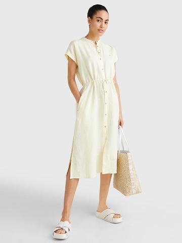 Yellow Tommy Hilfiger Linen Midi Shirtdress Dresses | NZ_W21100